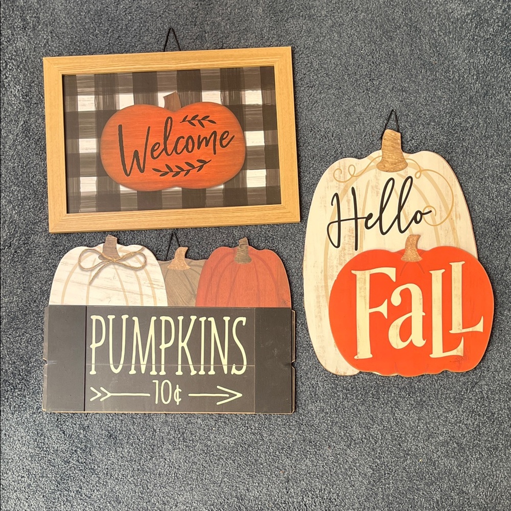 Autumn Welcome and Pumpkin Wall Decor Set